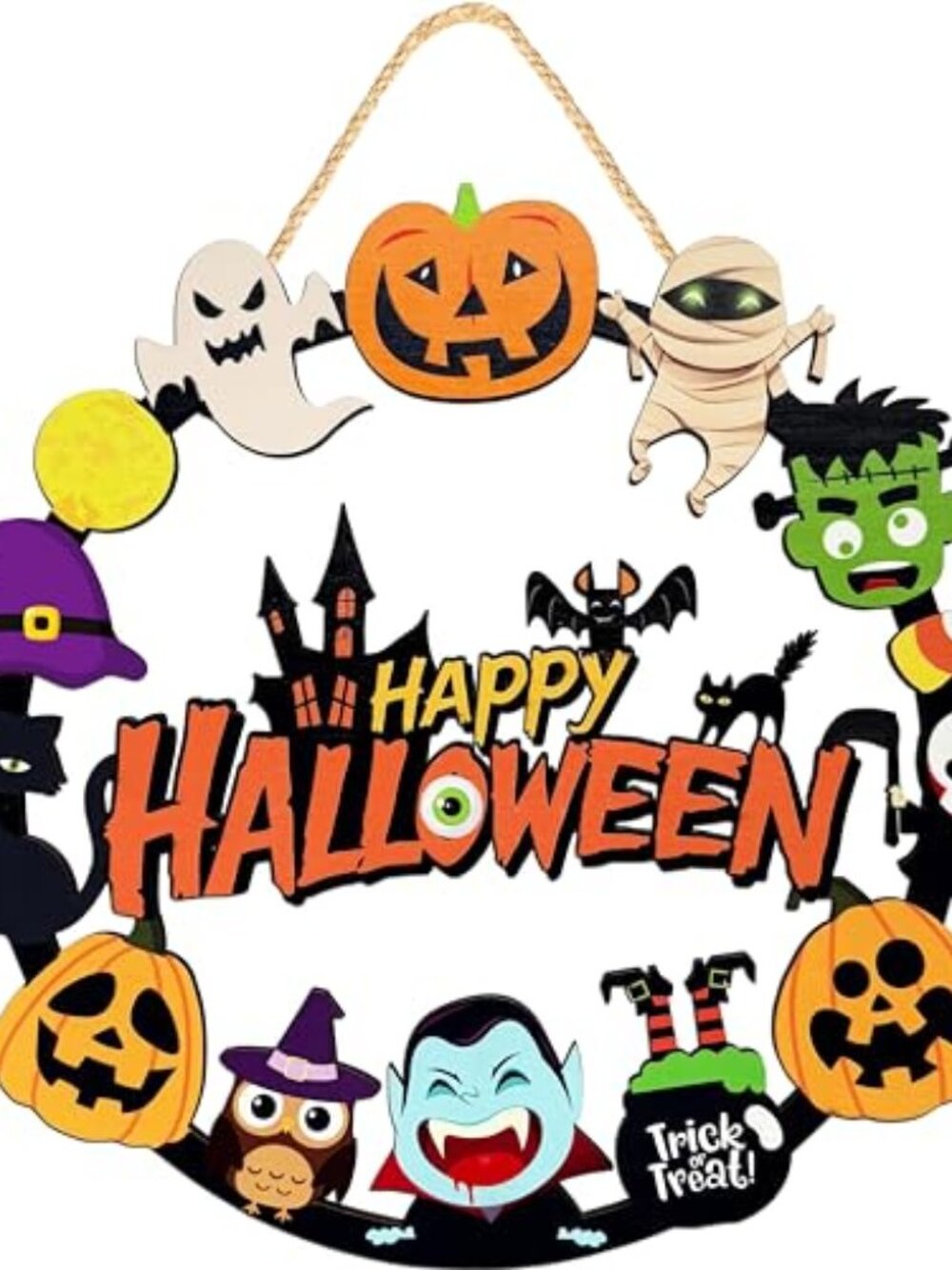 Halloween Decorations Wooden Pumpkin Ghost Door Wreath
